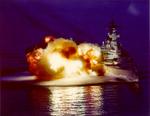Battleship USS New Jersey firing broadside, date unknown