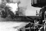 USS North Carolina firing her main batteries, date unknown