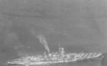 Aerial view of battleship Roma, 1940s
