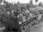 Troops of the of the Westminster Regiment, 5th Canadian Armoured Brigade posing on a disabled Hornisse/Nashorn tank destroyer near Pontecorvo, Italy, 26 May 1944