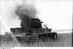 KV-1 heavy tank burning, Russia, Jun 1942