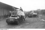 Recently arrived Marder I tank destroyers being prepared by German soldiers, Belgium or France, 1943-1944