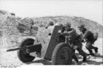 German troops with a 3.7 cm PaK 36 anti-tank gun on the northern French coast, early 1944