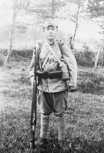 Japanese Army soldier with Arisaka Type 38 rifle, circa 1940s