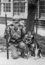 Japanese Army Private 1st Class with Arisaka Type 38 rifle, Type 5 uniform, and military dog, circa 1930s