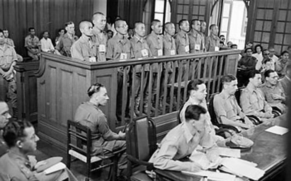 Accused Japanese war criminals on trial at the Supreme Court of Singapore, 21 Jan 1946, photo 3 of 3