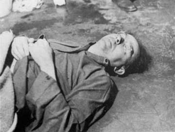 Heinrich Himmler dead at Lüneburg, Germany, 23 May 1945