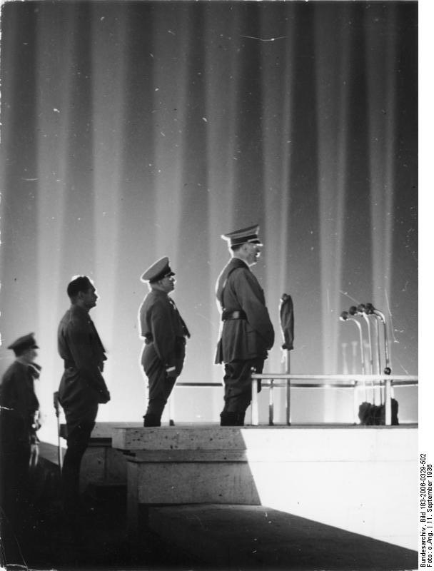 Adolf Hitler, Robert Ley, and Rudolf Heß at a Nazi rally at Nürnberg, Germany, 11 Sep 1936