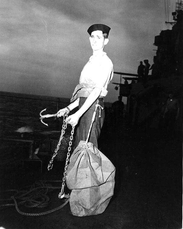Recruit of Indianapolis on 'mail buoy watch', 10 Mar 1943