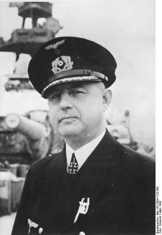 Kapitän zur See Kurt-Caesar Hoffmann of German battleship Scharnhorst with just-awarded Knight's Cross medal, 21 Mar 1942