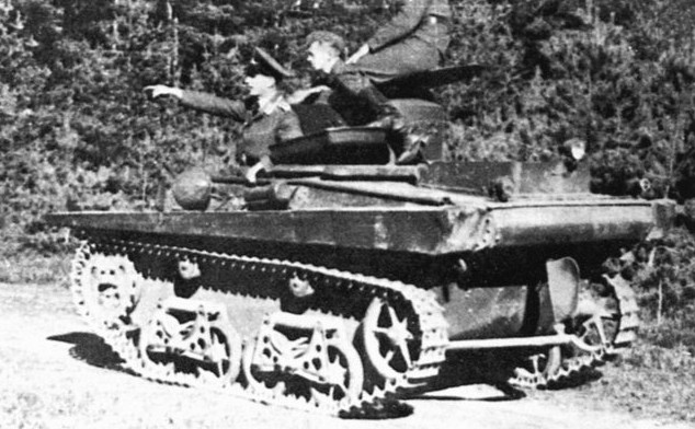 German personnel operating a captured Soviet T-37A amphibious tank, 1940s