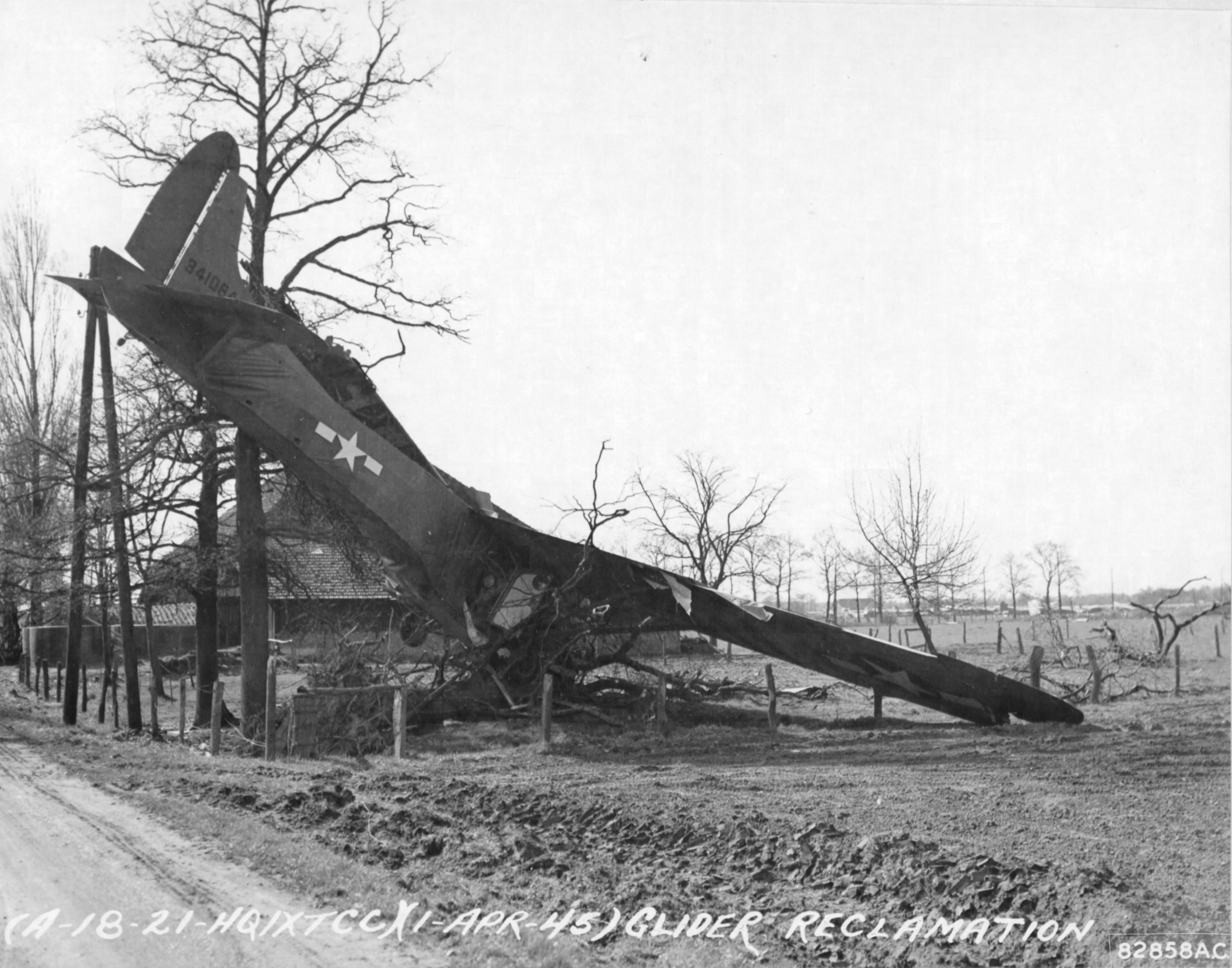 CG-4A Troop Glider being recovered at Wesel, Germany Apr 1 1945