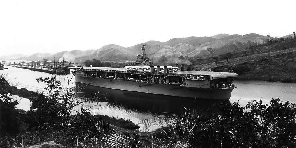 USS Ranger transiting the Pedro Miguel Locks of the Panama Canal, Apr 7 1935.