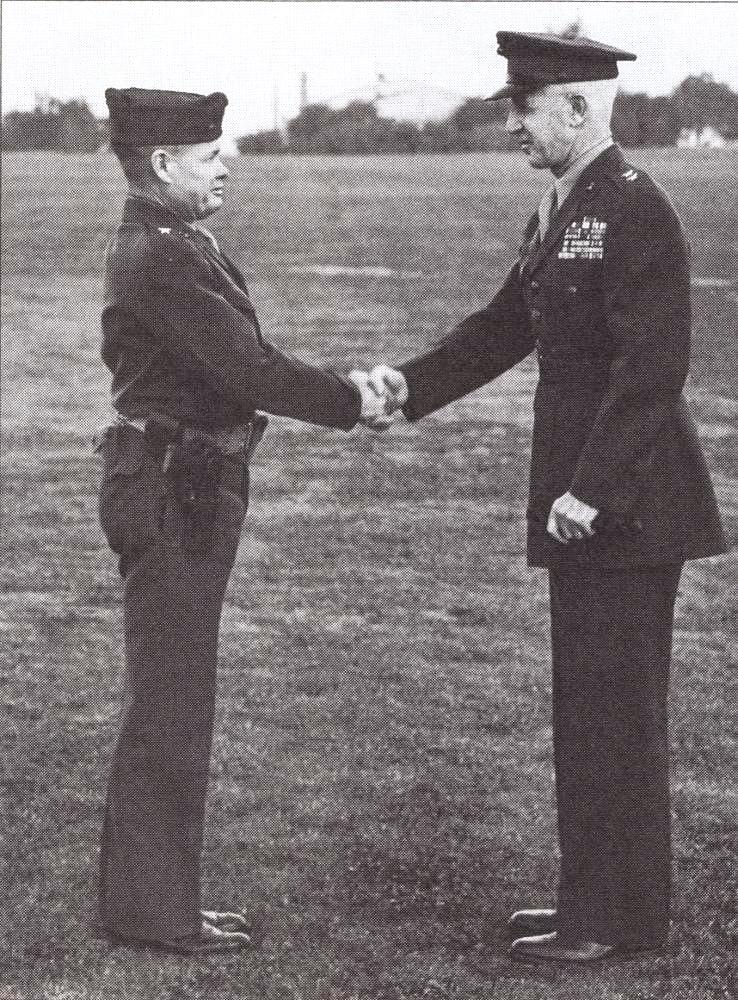 Marine Maj Gen OP Smith (right) congratulates Brig Gen Chesty Puller after presenting him with his fifth Navy Cross, Feb 1952. Gen Smith remarked at the time that they ought to stop giving Puller Navy Crosses and just give him the Medal of Honor.