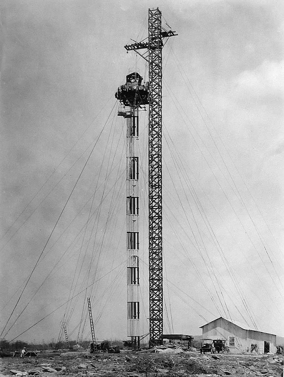 The 100-ft mooring mast on the Ewa Plain, Oahu, Hawaii during construction, 1925.