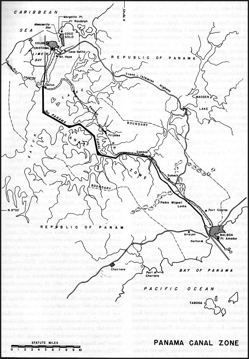 Map of the Panama Canal Zone published in 1947 by the US Navy in “Building the Navy's Bases in World War II.”