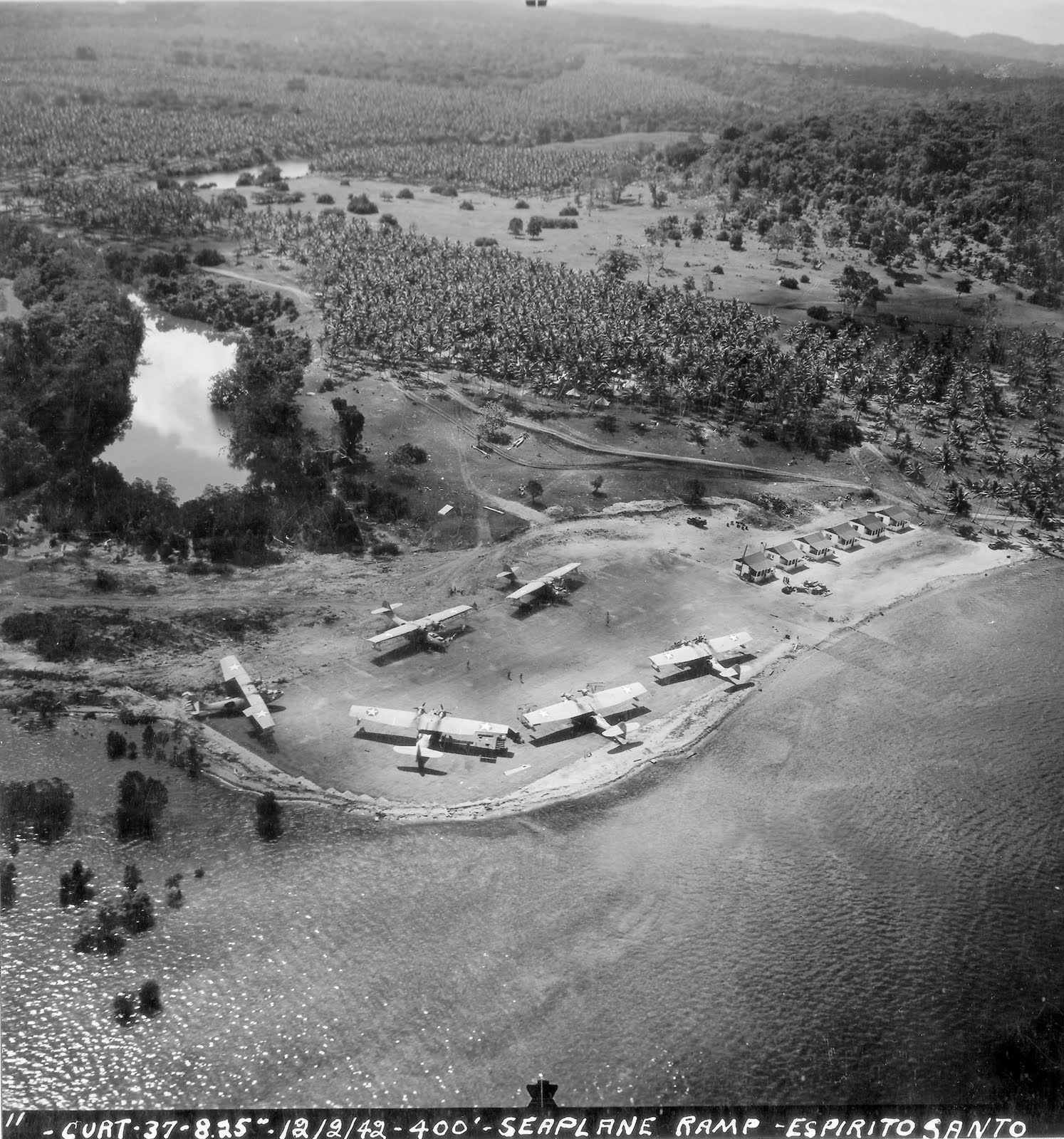 PBY Catalinas on the ramp of the Luganville Seaplane Base, Segond Channel, Espiritu Santo, New Hebrides, 1942