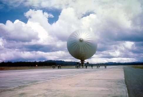 US Navy airship K-87 of Airship Patrol Squadron ZP-33 at Outlying Landing Field at Quillayute, Washington, United States, Sep 8, 1944. Photo 1 of 2.