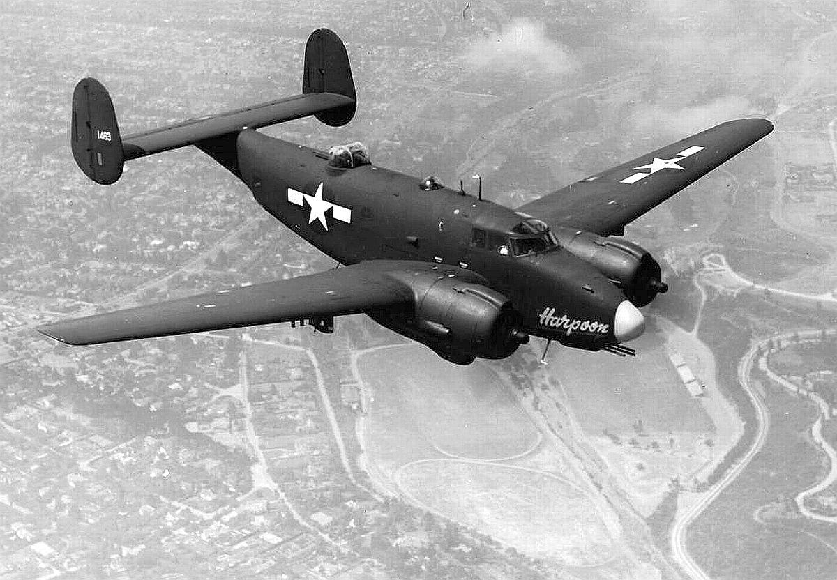 Lockheed PV-2 Harpoon in flight, Dec 1943. The Harpoon was an upgraded variant of the PV-1 Ventura with 25% more wing area.