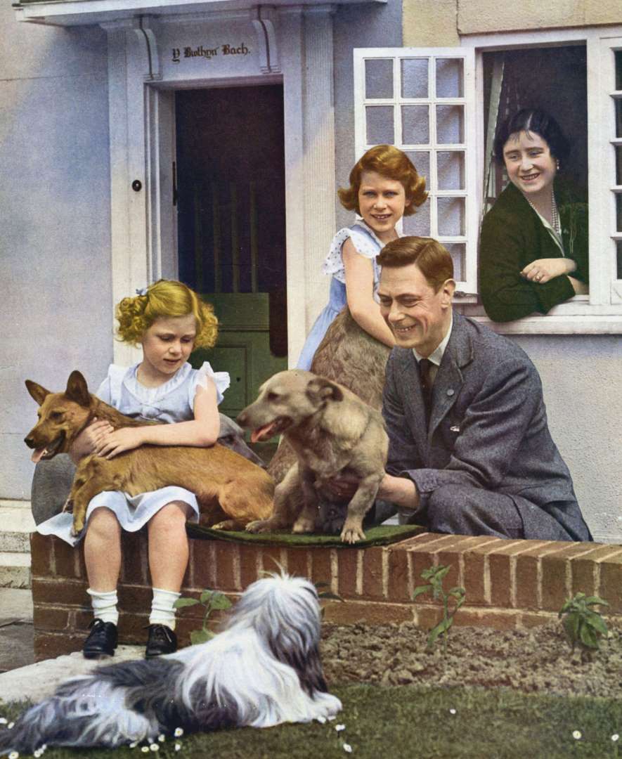 Prince Albert the Duke of York and the Duchess of York with their two daughters, Princess Elizabeth and Princess Margaret at Y Bwthyn Bach (The Little House) at Royal Lodge, Jun 1936. 6 months later, he would be king.