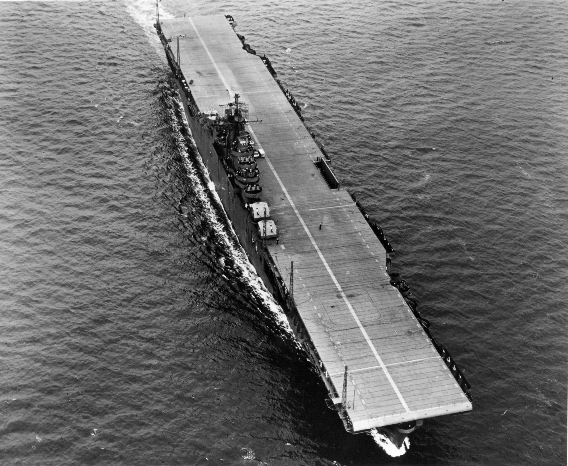 Overhead view of USS Yorktown (Essex-class) at Newport News, Virginia, United States, 27 Apr 1943
