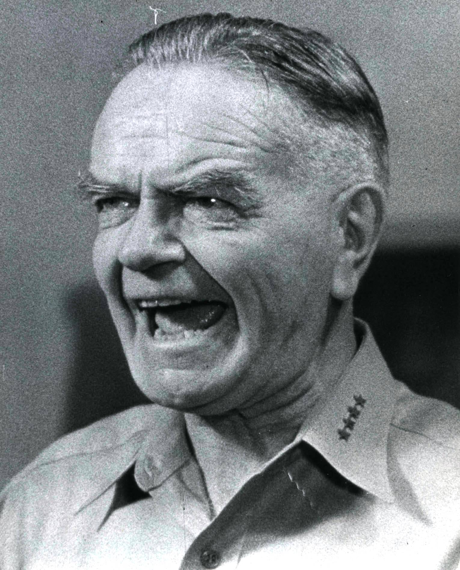 Admiral William Halsey aboard his flagship USS Missouri upon hearing the news that Japan offered to surrender, 11 Aug 1945.