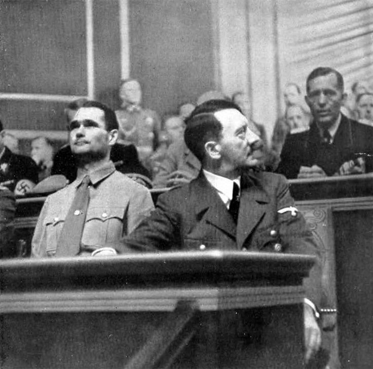 Rudolf Heß and Adolf Hitler at the Reichstag meeting at the Kroll Opera House, Berlin, Germany, 1 Sep 1939