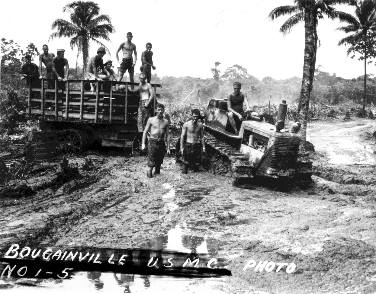 Heavy US Marine equipment, Bougainville, Solomon Islands, 1943-1944