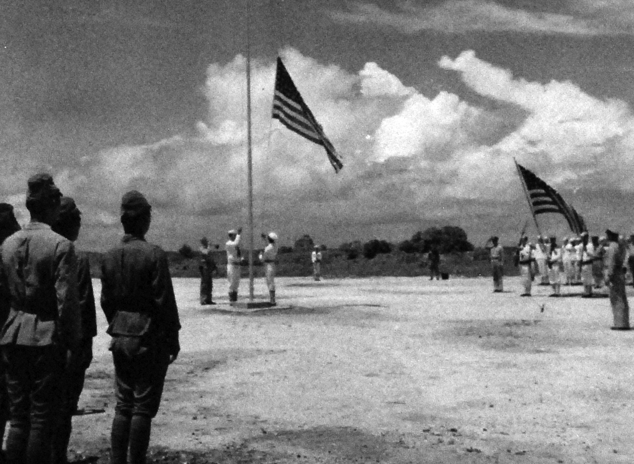 US flag raising, Wotje Atoll, Marshall Islands, Sep 1945