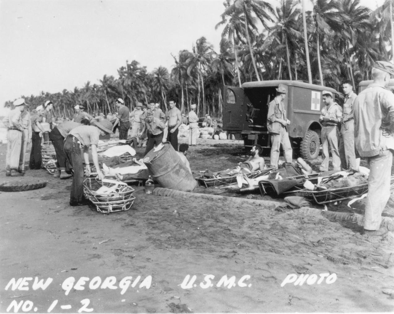 Ambulance and medical personnel, New Georgia, 1943