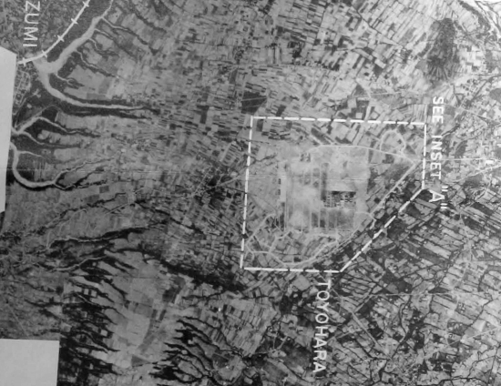 Aerial view of Toyohara Airfield, Taichu (now Taichung), Taiwan, 22 Nov 1943