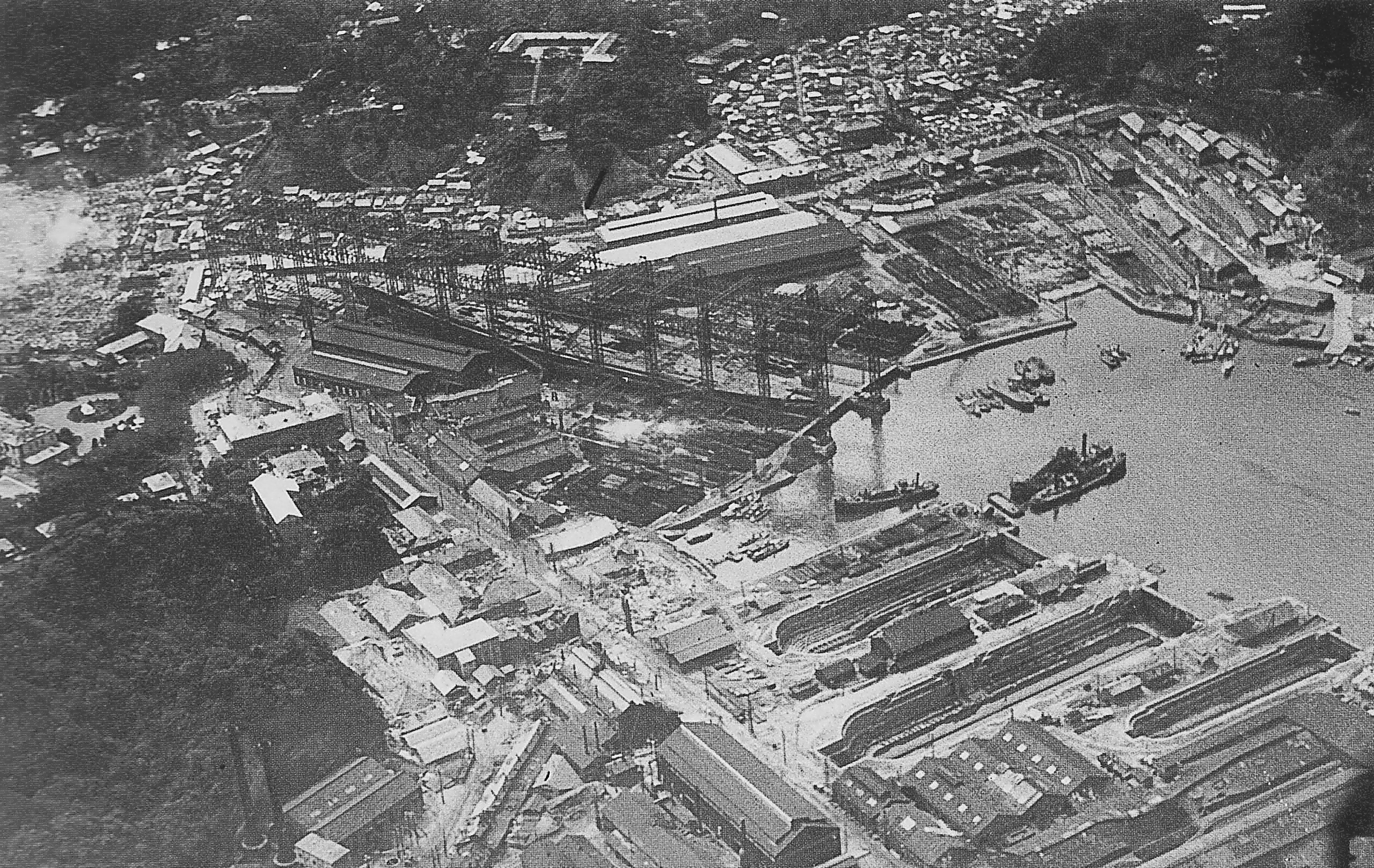 Aerial view of Yokosuka Naval Arsenal days after the Great Kanto Earthquake, 3 or 4 Sep 1923