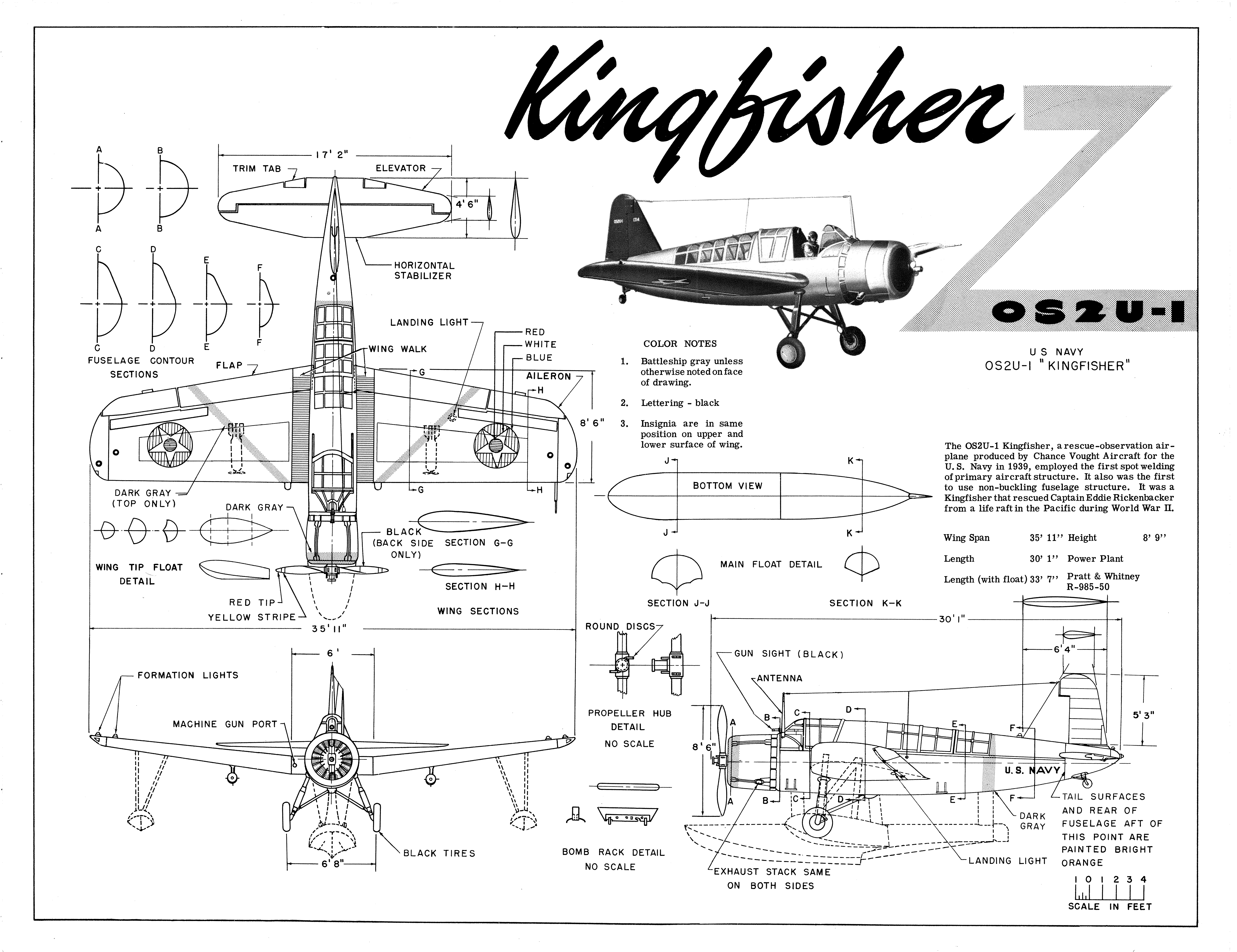 1939 sketch of plans for the OS2U-1 Kingfisher