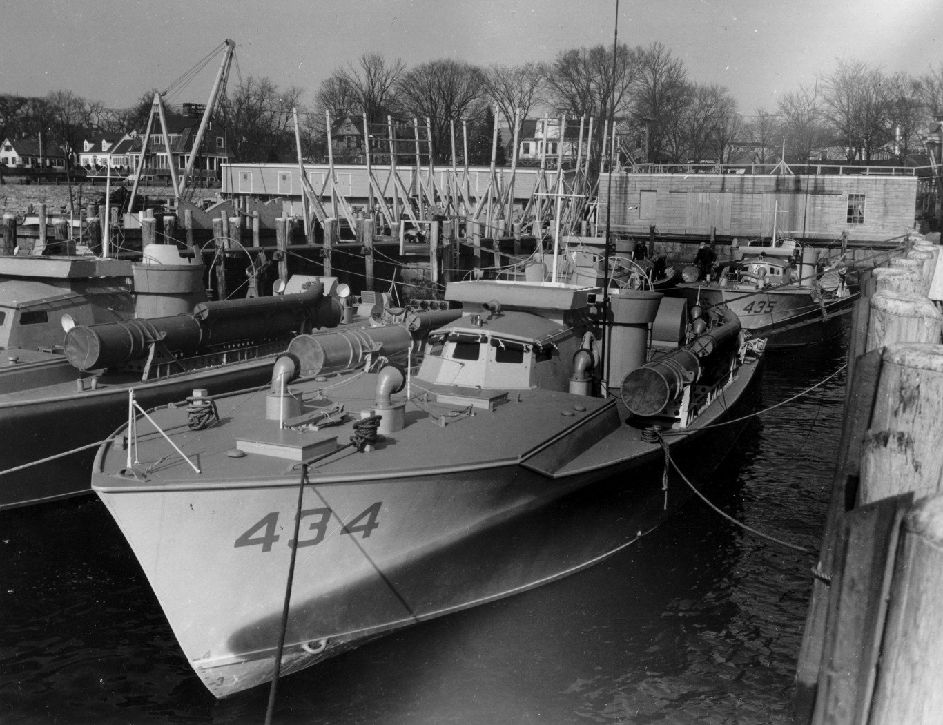 PT-434, an American built British Vosper design 70-foot motor torpedo boat shortly after completion at the Herreshoff Manufacturing Company in Bristol, Rhode Island, United States, Mar 1944.