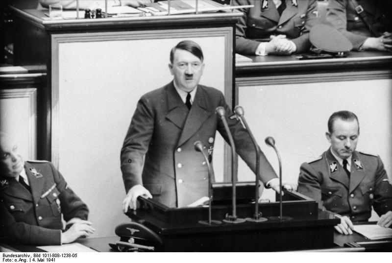 Adolf Hitler speaking to the Reichstag at the Kroll Opera House, Berlin, Germany, 4 May 1941, photo 2 of 2