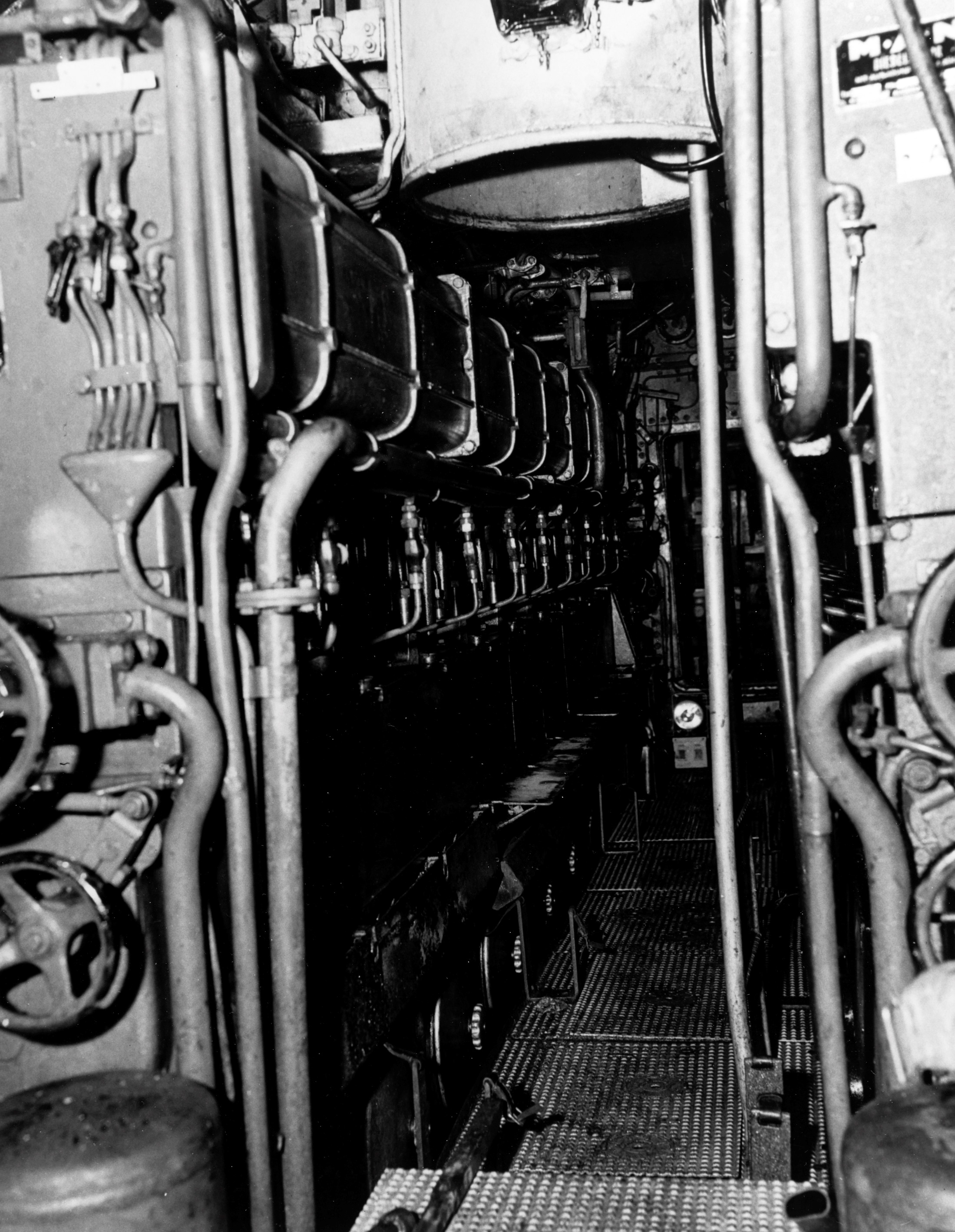 US Navy photo of the diesel engines aboard the captured U-505, 14 Jun 1944