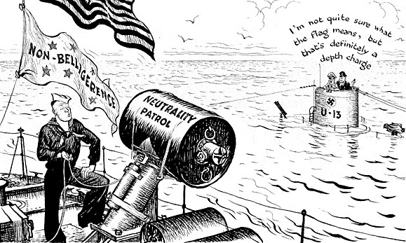 Neutrality Patrol political cartoon by Leslie Gilbert Illingworth that appeared in the Daily Mail (UK) in Mar 1941.