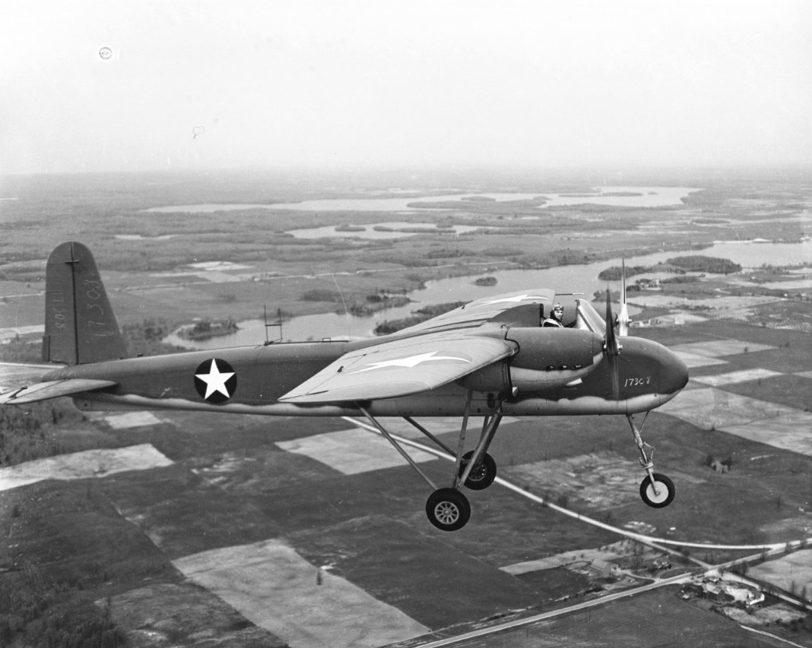 TDN-1 attack drone on its first (piloted) test flight from Traverse City, Michigan, United States, 19 May 1943. The pilot was Navy Lieutenant C.C. Corley. Photo 2 of 2.