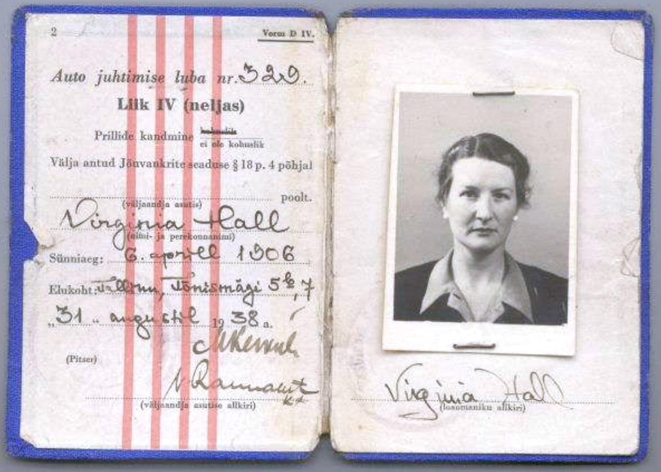 Estonian drivers license for Virginia Hall, 1938.