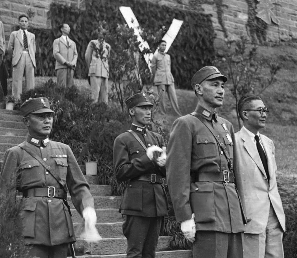 Chiang Kaishek, He Yingqin, and Wu Tiecheng, Chongqing, China, 14 Jun 1943