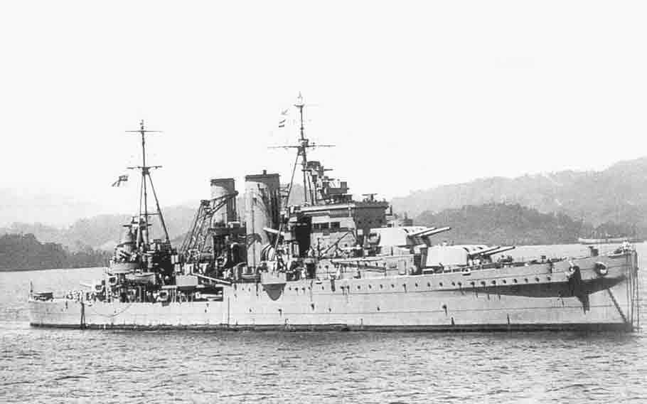 HMS Exeter at Sumatra, Dutch East Indies, early 1942