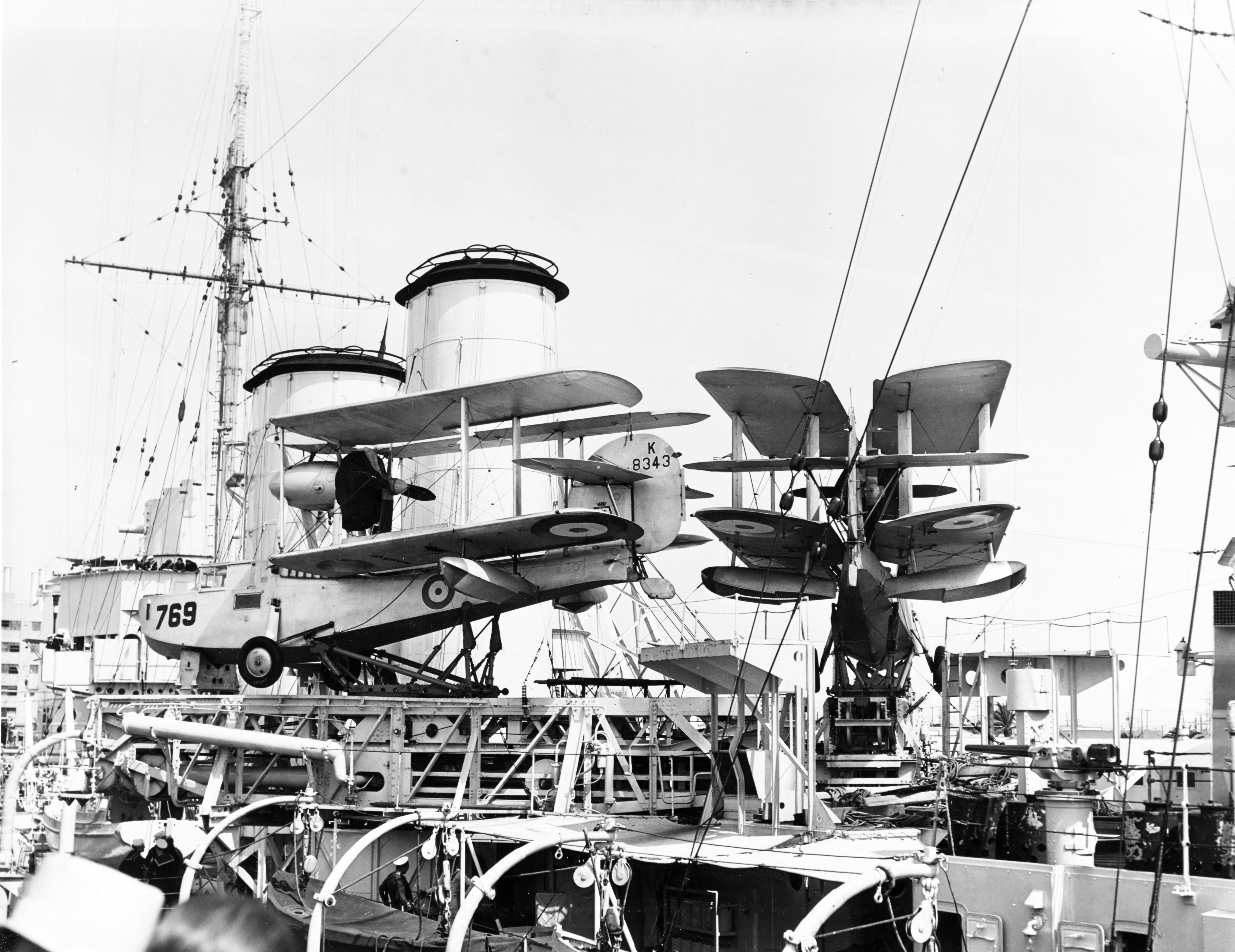 Walrus flying boats aboard HMS Exeter, 1930s