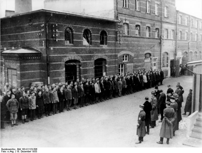 Rudolf Diels reviewing prisoners at Oranienburg Concentration Camp, Germany, 18 Dec 1933