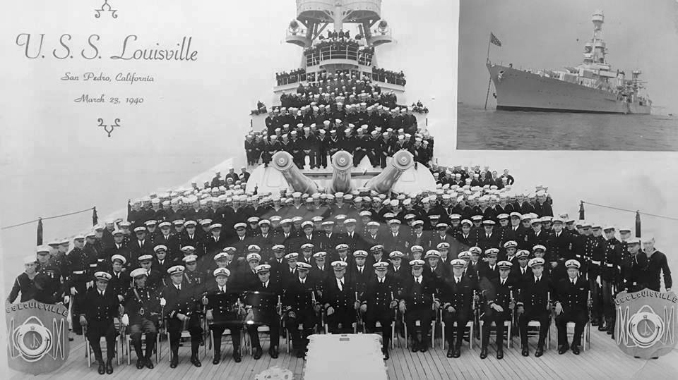 Officers and crew of USS Louisville, San Pedro, California, United States, 23 Mar 1940