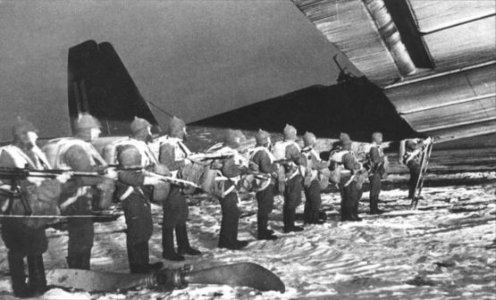 Soviet paratroopers boarding a TB-3 aircraft, 1930s