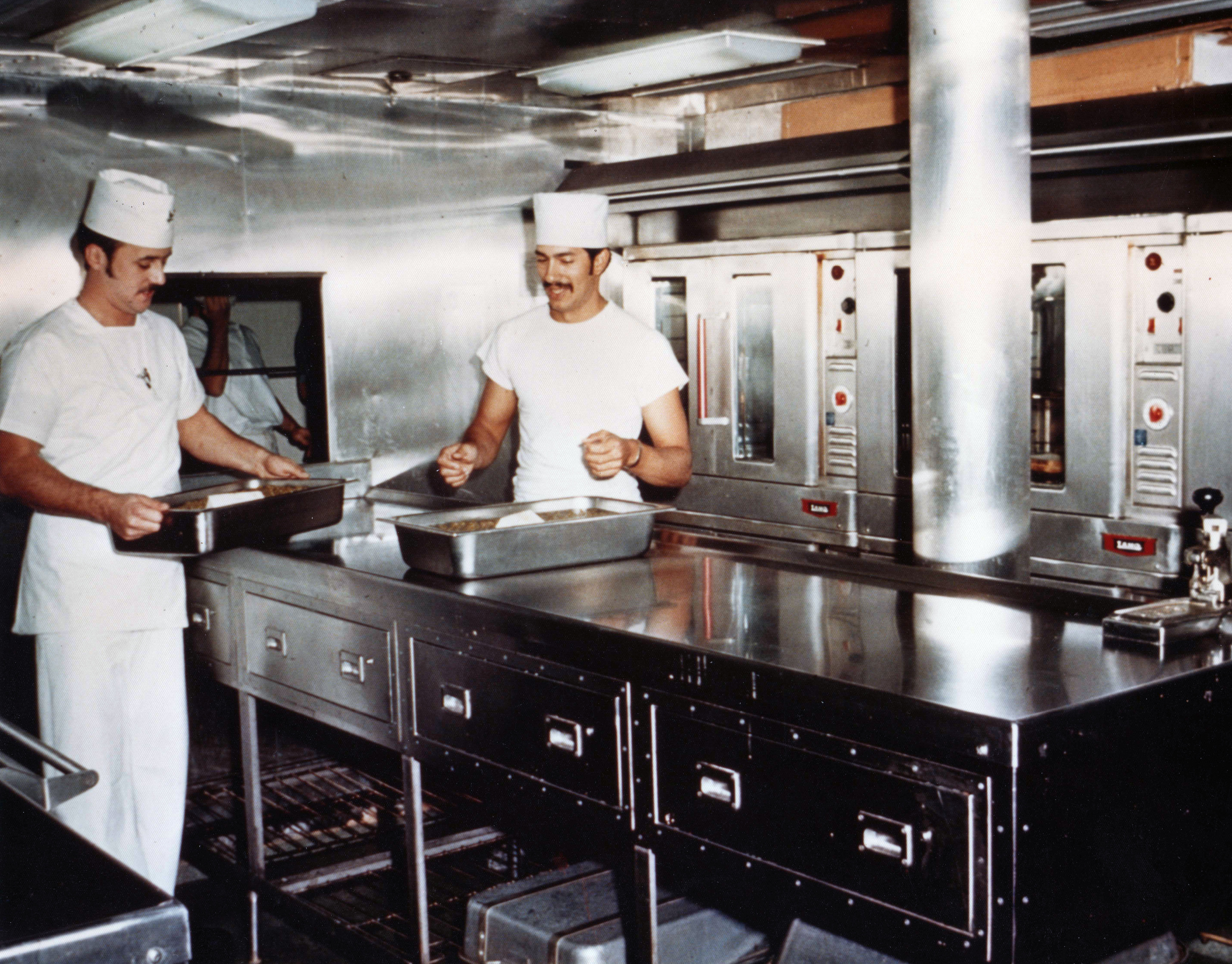 Galley aboard USS Proteus while at Mare Island Naval Shipyard, California, United States, Nov 1972