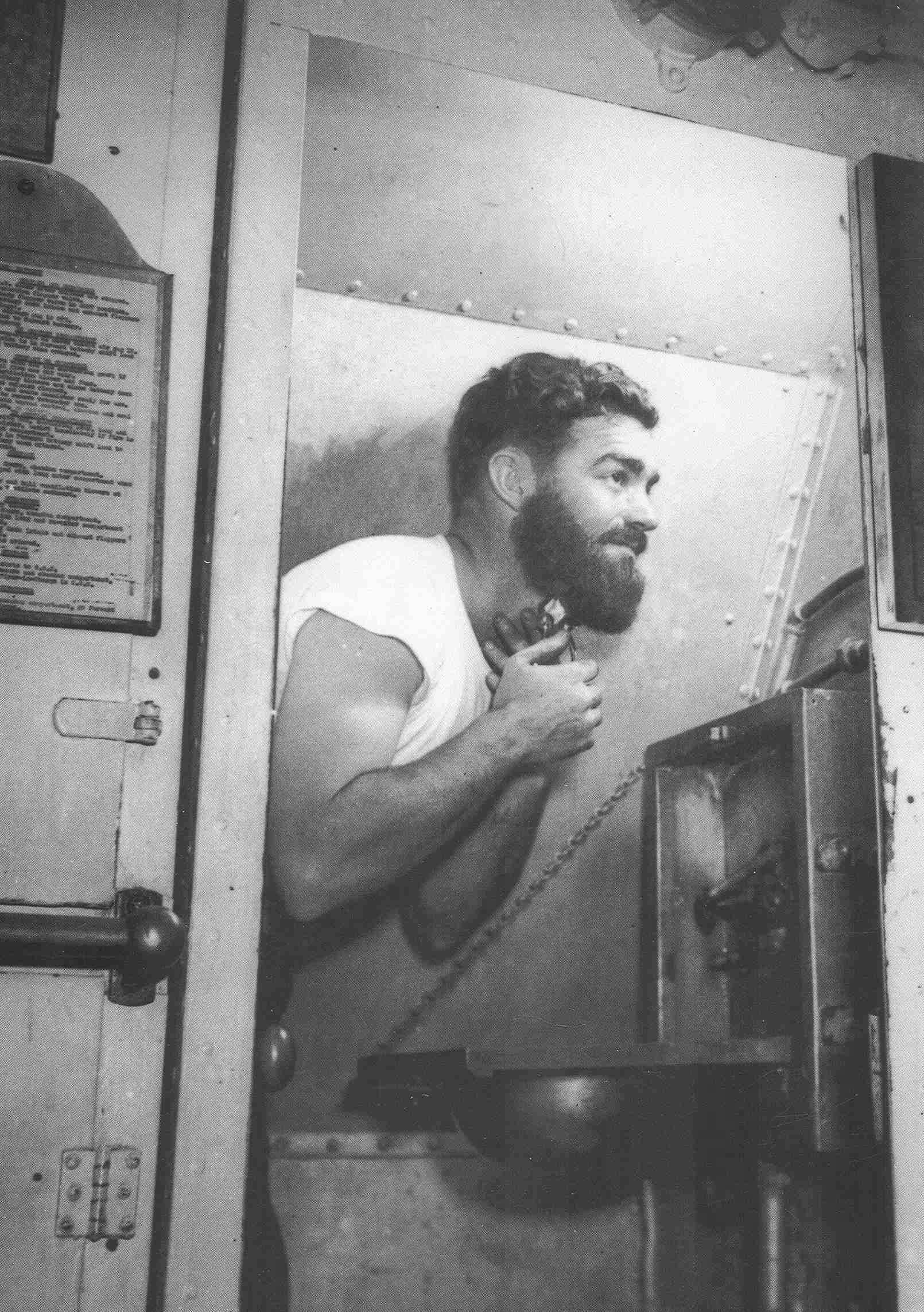 A sailor shaving aboard USS S-44, date unknown