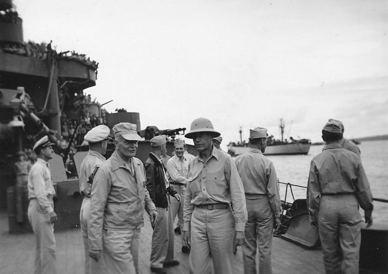 Admirals William Halsey and Raymond Spruance aboard USS New Mexico, 27 May 1945