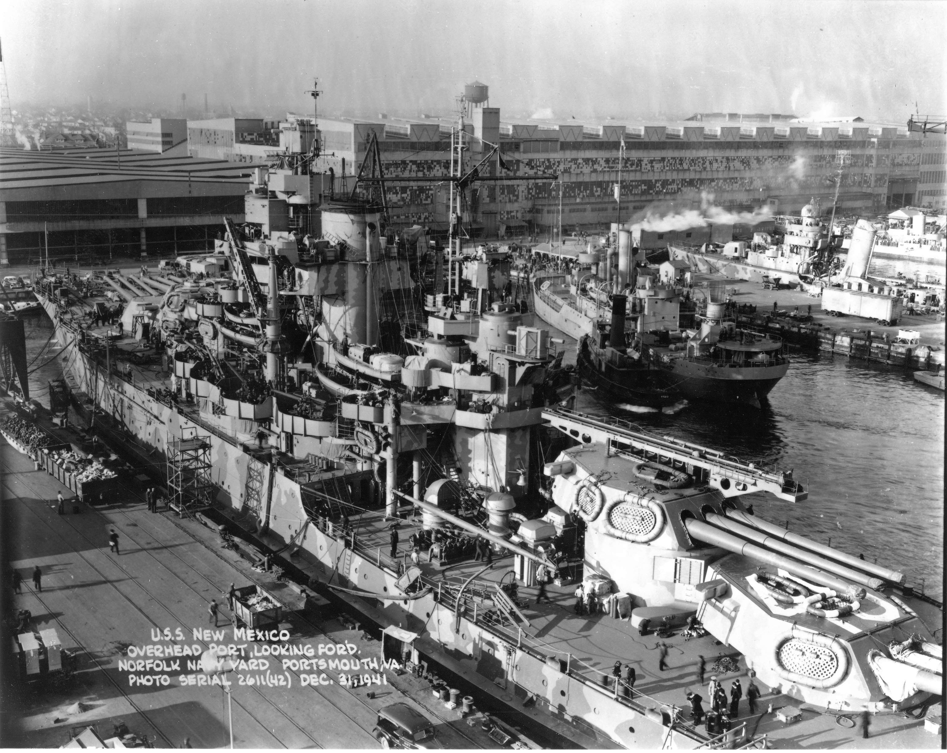 USS New Mexico, Norfolk Navy Yard, Portsmouth, Virginia, United States, 31 Dec 1941, photo 1 of 5