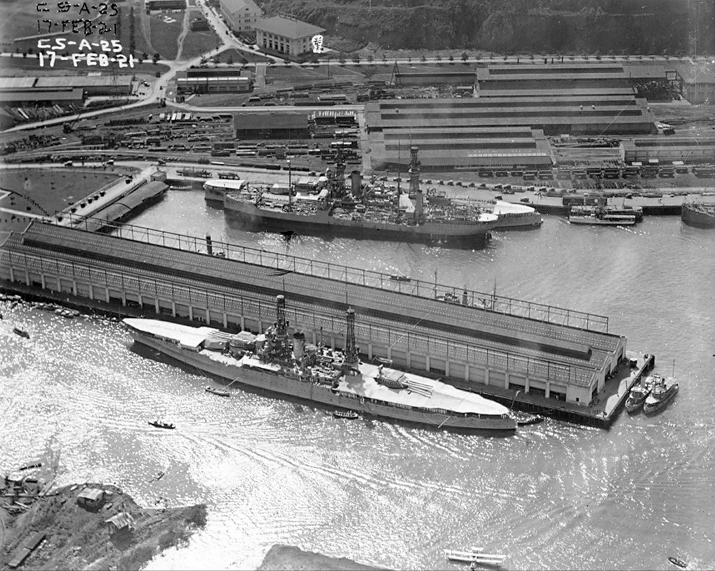 USS New Mexico (foreground) and USS Pennsylvania (background), Panama Canal Zone, 17 Feb 1921